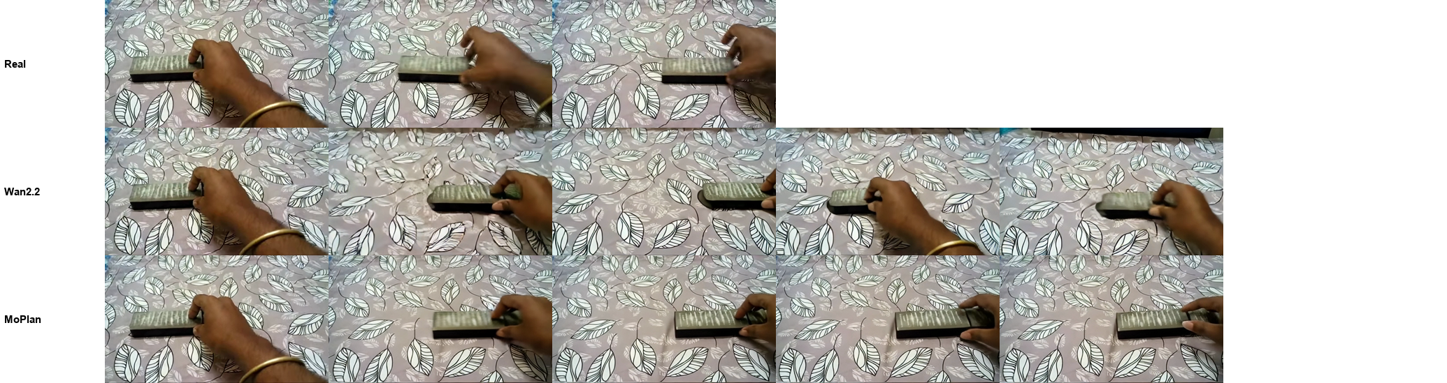 frames over time: Pulling a duster left to right: the camera should not follow